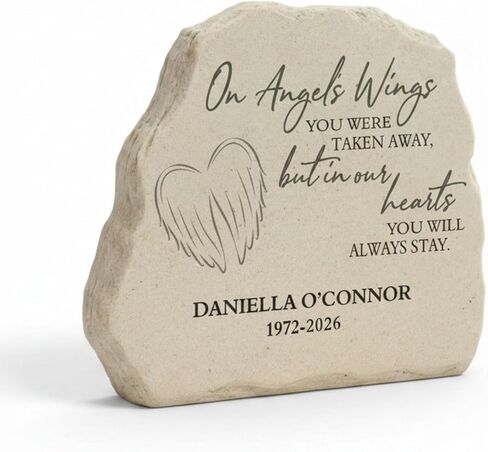 Personalization Universe On Angel's Wings Personalized Garden Stone, Custom Memorial Plaque for Graves, Bereavement Garden Stone Gifts, Sympathy Stones for Loss of Loved One in Saudi Arabia