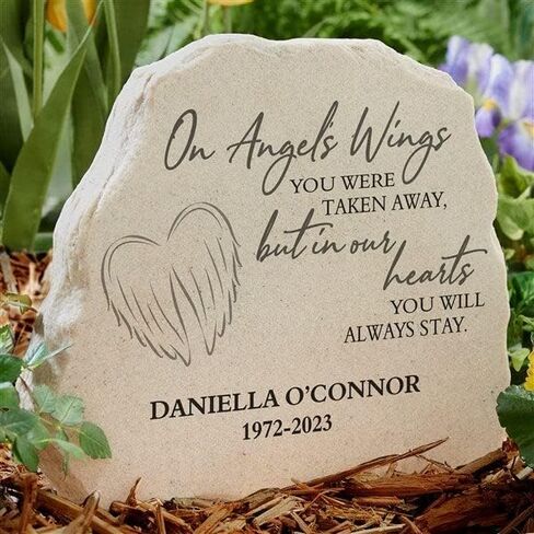Personalization Universe On Angel's Wings Personalized Garden Stone, Custom Memorial Plaque for Graves, Bereavement Garden Stone Gifts, Sympathy Stones for Loss of Loved One in Saudi Arabia