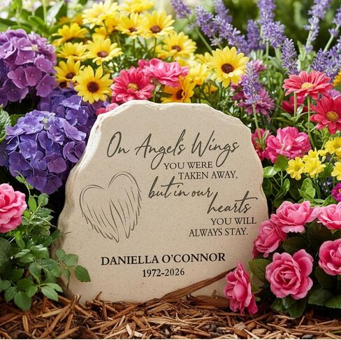 Personalization Universe On Angel's Wings Personalized Garden Stone, Custom Memorial Plaque for Graves, Bereavement Garden Stone Gifts, Sympathy Stones for Loss of Loved One in Saudi Arabia