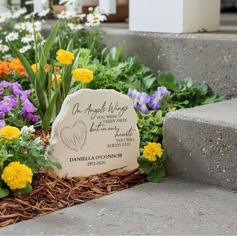 Personalization Universe On Angel's Wings Personalized Garden Stone, Custom Memorial Plaque for Graves, Bereavement Garden Stone Gifts, Sympathy Stones for Loss of Loved One in Saudi Arabia