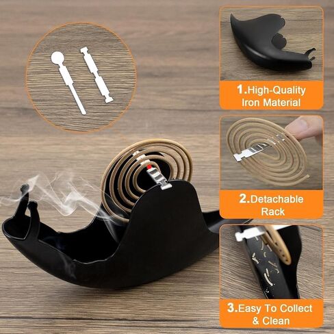 Mosquito Coil Holder, Snail Design, 6.8 Inch Incense Burner, Black, for Indoor Outdoor Use in Saudi Arabia