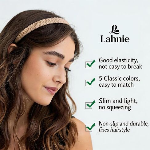 Lahnie 5 Pack Thin Headbands for Women, No Pressure No Headache Comfortable Hairbands Non Slip Skinny Knitted Headbands for Women's Hair, Cute Neutral Color Hair Accessories in Kuwait