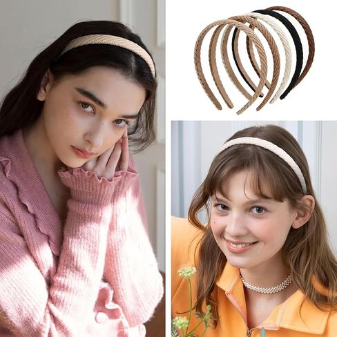 Lahnie 5 Pack Thin Headbands for Women, No Pressure No Headache Comfortable Hairbands Non Slip Skinny Knitted Headbands for Women's Hair, Cute Neutral Color Hair Accessories in Kuwait