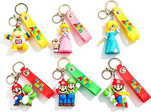 6Pcs Cute Mario Keychains, Super Brothers Keychain, Cartoon Bag Charms Car Keys, Party Favors for Boys and Girls in Saudi Arabia