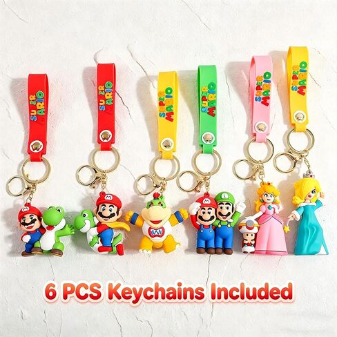 6Pcs Cute Mario Keychains, Super Brothers Keychain, Cartoon Bag Charms Car Keys, Party Favors for Boys and Girls in Saudi Arabia