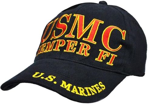 MWS U.S Marines Semper Fi USMC Black Hat Red Text U.S. Marines on Visor in Saudi Arabia