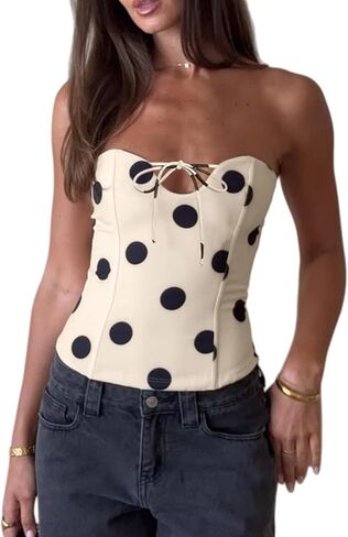 Womens Polka Dots Strapless Tube Tops Sexy Off The Shoulder Going Out Bandeau Top Y2K Summer Vacation Tops in Saudi Arabia