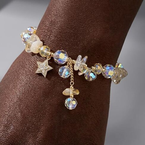 Round Bead Bracelet Featuring Geometric Faceted Accents and Centered Square Stone Pendant in Kuwait