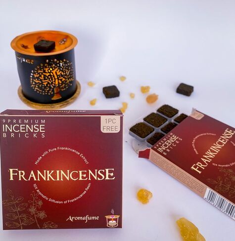 Frankincense Incense Bricks & Tree of Life Exotic Burner by Aromafume | 2 Trays x 9 Bricks | Boswellia Carterii & Boswellia Serrata Extract, Native to East Africa & India | Non-Toxic in Saudi Arabia