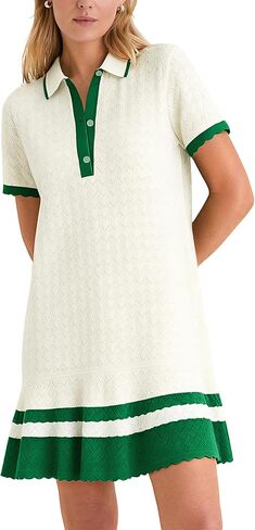 Shiyifa Crochet Hollow Polo Dress for Women Summer Short Sleeve Knit Dresses Casual Color Block Sweater Mini Dress in Saudi Arabia