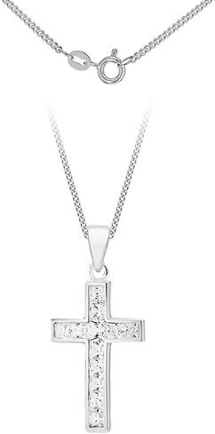 Tuscany Silver Women's Sterling Silver 17mm x 31mm Cubic Zirconia Cross Pendant on Curb Chain of 46cm/18 in Saudi Arabia