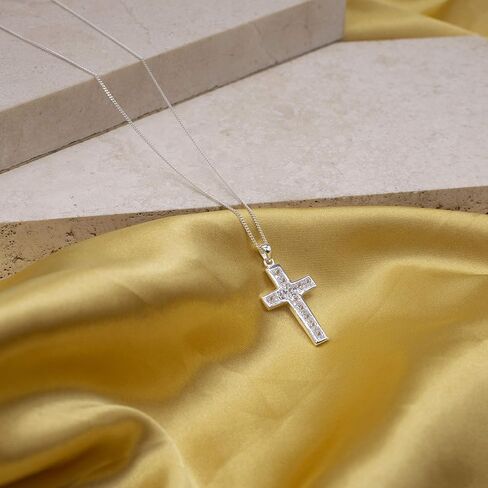 Tuscany Silver Women's Sterling Silver 17mm x 31mm Cubic Zirconia Cross Pendant on Curb Chain of 46cm/18 in Saudi Arabia