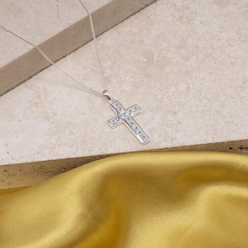Tuscany Silver Women's Sterling Silver 17mm x 31mm Cubic Zirconia Cross Pendant on Curb Chain of 46cm/18 in Saudi Arabia