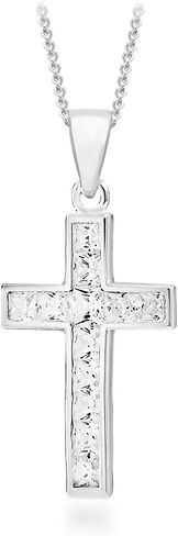 Tuscany Silver Women's Sterling Silver 17mm x 31mm Cubic Zirconia Cross Pendant on Curb Chain of 46cm/18 in Saudi Arabia
