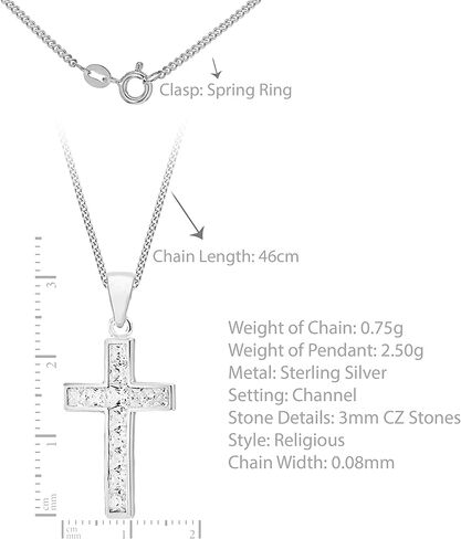 Tuscany Silver Women's Sterling Silver 17mm x 31mm Cubic Zirconia Cross Pendant on Curb Chain of 46cm/18 in Saudi Arabia