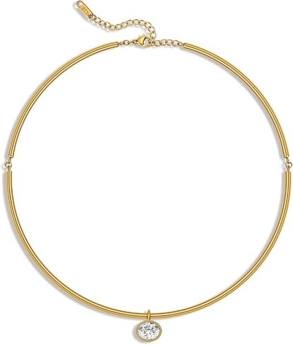 HANRESHE Gold Collar Choker Necklace For Women Charm Pendant Choker Necklace With Oval CZ Pendant Trendy Charm Jewelry in Saudi Arabia