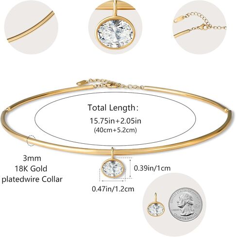 HANRESHE Gold Collar Choker Necklace For Women Charm Pendant Choker Necklace With Oval CZ Pendant Trendy Charm Jewelry in Saudi Arabia