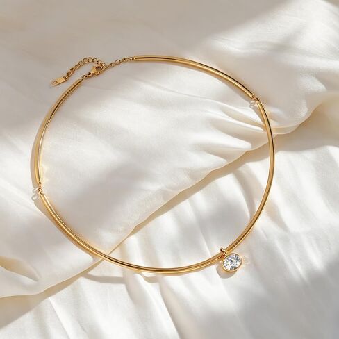 HANRESHE Gold Collar Choker Necklace For Women Charm Pendant Choker Necklace With Oval CZ Pendant Trendy Charm Jewelry in Saudi Arabia