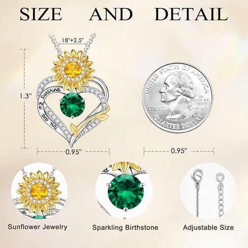 MONOOC Sunflower Gifts for Women Her - Sunflower Necklace for Women Heart Birthstone Necklaces 14K-White-Gold-Plated Heart Pendant Necklace for Woman Wife Mom Friends Birthday Gift Ideas in Saudi Arabia
