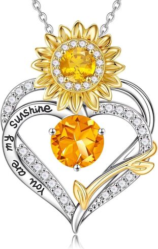 MONOOC Sunflower Gifts for Women Her - Sunflower Necklace for Women Heart Birthstone Necklaces 14K-White-Gold-Plated Heart Pendant Necklace for Woman Wife Mom Friends Birthday Gift Ideas in Saudi Arabia