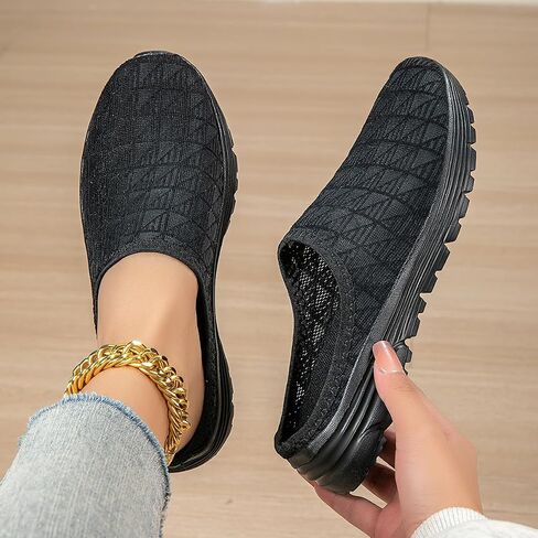 Women's Sneakers, Breathable Perforated Casual Shoes, Lightweight, for Outdoor Leisure Walking, Versatile Slip-On Knit Shoes in Kuwait