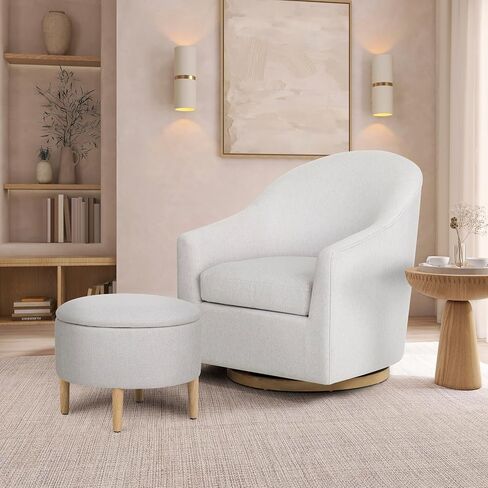 Evolur Luna Swivel Chair & Ottoman with 360-degree Swivel and Soft, Plush Fabric and Sleek Design, Sturdy Wooden Base in Kuwait