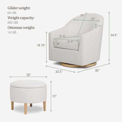 Evolur Luna Swivel Chair & Ottoman with 360-degree Swivel and Soft, Plush Fabric and Sleek Design, Sturdy Wooden Base in Kuwait
