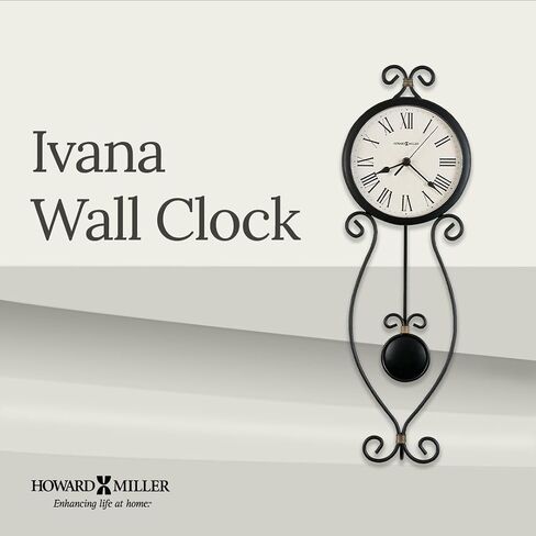 Howard Miller Ivana Wall Clock – Wrought Iron Analog, Quartz Movement, Black with Gold Accents, Roman Numerals, Battery Powered, Round Decorative Clock in Kuwait