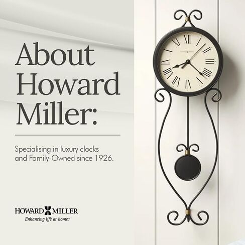 Howard Miller Ivana Wall Clock – Wrought Iron Analog, Quartz Movement, Black with Gold Accents, Roman Numerals, Battery Powered, Round Decorative Clock in Kuwait