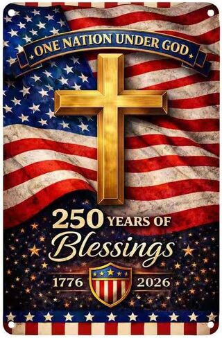 America 250th Anniversary Tin Sign, 4th of July Patriotic Decor,250 Years of Blessings Vintage Metal Sign Patriotic Cross Design, 1776–2026 Commemorative Wall Decoration for Home, Bedroom, Patio, Yard, 8 x 12 Inch in Saudi Arabia