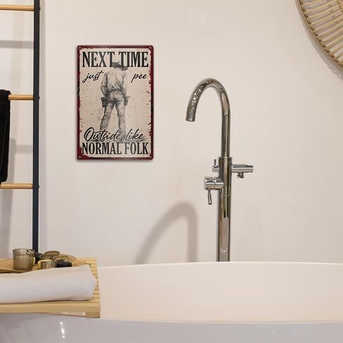 Vintage Funny Western Cowboy Bathroom Metal Signs Wall Decor 12 X 8 Inches, Next Time Pee Outside Like Normal Folk Toilet Humor Decorations Signs for Guest Bathroom Restroom in Saudi Arabia