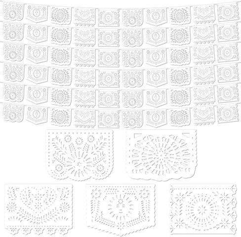 6 Packs White Papel Picado Banners for Mexican Party Decorations, 108Ft Plastic Cielito Lindo Party Decorations for Cinco de Mayo Theme Fiesta Wedding Baby Shower Dia de Los Muertos Favor in Saudi Arabia