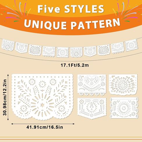 6 Packs White Papel Picado Banners for Mexican Party Decorations, 108Ft Plastic Cielito Lindo Party Decorations for Cinco de Mayo Theme Fiesta Wedding Baby Shower Dia de Los Muertos Favor in Saudi Arabia