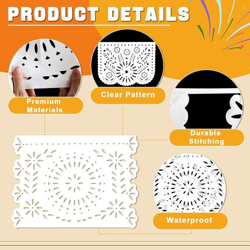 6 Packs White Papel Picado Banners for Mexican Party Decorations, 108Ft Plastic Cielito Lindo Party Decorations for Cinco de Mayo Theme Fiesta Wedding Baby Shower Dia de Los Muertos Favor in Saudi Arabia