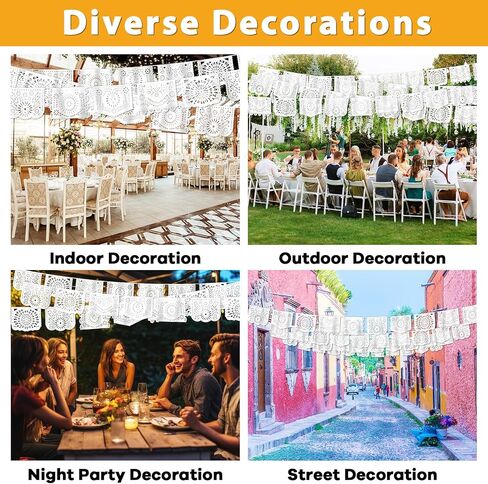 6 Packs White Papel Picado Banners for Mexican Party Decorations, 108Ft Plastic Cielito Lindo Party Decorations for Cinco de Mayo Theme Fiesta Wedding Baby Shower Dia de Los Muertos Favor in Saudi Arabia
