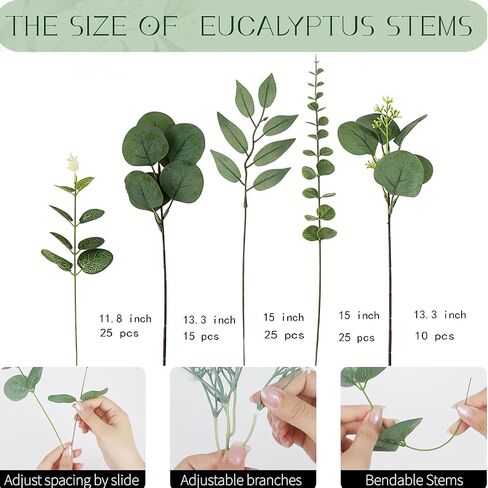 100 Pcs Artificial Mixed Eucalyptus Stems Leaves Bulk, 5 Kinds Fake Greenery Silver Dollar Eucalyptus Leaves Picks, Faux Greenery Stems for Vase Wedding DIY Bouquets Floral Arrangement Home Décor in Saudi Arabia