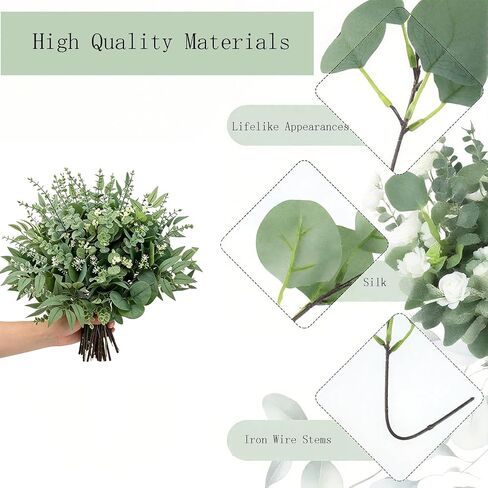 100 Pcs Artificial Mixed Eucalyptus Stems Leaves Bulk, 5 Kinds Fake Greenery Silver Dollar Eucalyptus Leaves Picks, Faux Greenery Stems for Vase Wedding DIY Bouquets Floral Arrangement Home Décor in Saudi Arabia