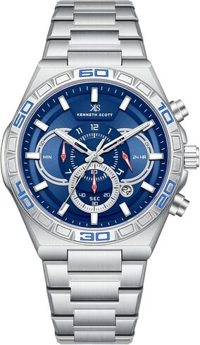 Kenneth Scott Men's Movement Watch, Chronograph Display and Stainless Steel Strap - K26101-SBSN, Silver in Saudi Arabia