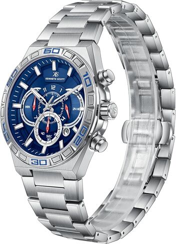 Kenneth Scott Men's Movement Watch, Chronograph Display and Stainless Steel Strap - K26101-SBSN, Silver in Saudi Arabia