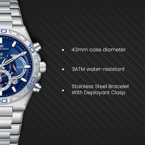 Kenneth Scott Men's Movement Watch, Chronograph Display and Stainless Steel Strap - K26101-SBSN, Silver in Saudi Arabia