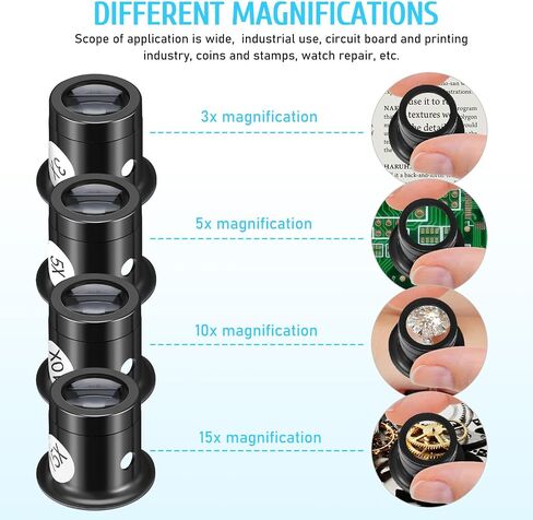 مجموعة عدسة مكبرة لعصابة الرأس من TEHAUX، 3X 5X 10X 15X عدسات مجوهرات محمولة مع إطار سلكي قوي، أداة إصلاح الساعة للعمل التفصيلي، أسود (4 عبوات) in Kuwait