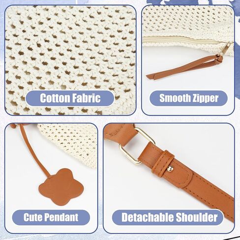 Crochet Beach Bag, Summer Shoulder Bag Vacation Woven Purse Leak-Proof Lining Boho Bags with Detachable Strap in Saudi Arabia