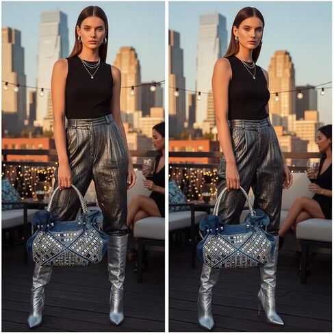 Denim Tote Bag, Soft Shoulder Bag, Handbag for Women Vacation, Travel, Daily Matching(Style 424) in Kuwait