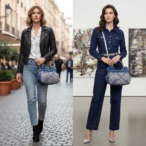 Denim Tote Bag, Soft Shoulder Bag, Handbag for Women Vacation, Travel, Daily Matching(Style 424) in Kuwait