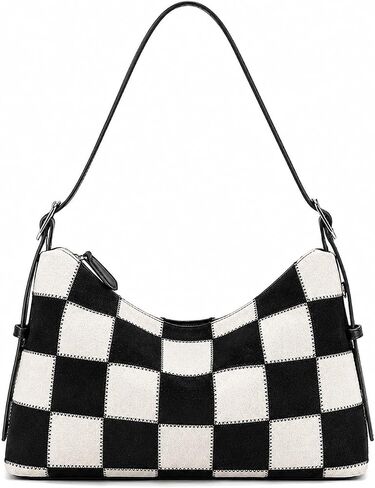 Slouchy Shoulder Bag Checkered Suede Slouch Hobo Handbag Casual Chic Purse for Women Daily Everyday in Saudi Arabia
