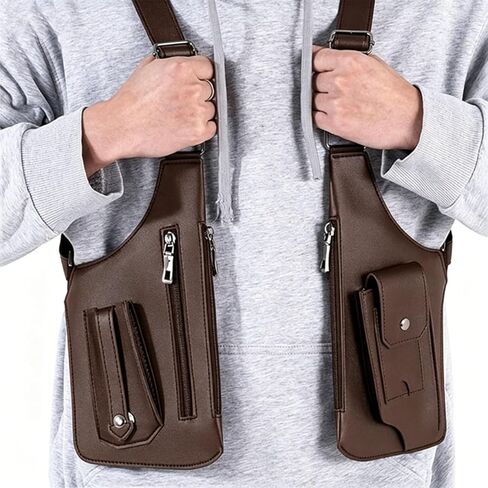 Premium Leather Shoulder Bag, Double Shoulder Armpit Bag, Anti-Theft Hidden Adjustable Strap Holste, Multi-pocket in Saudi Arabia