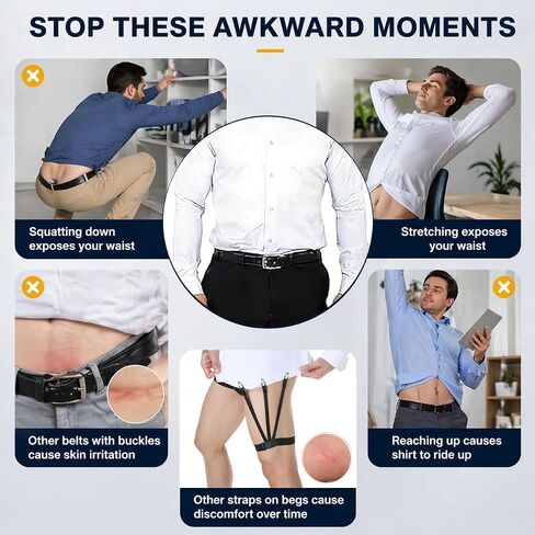 Shirt Stays for Men, No-Clip Garment Tuck Belt for Police & Military Uniform, Adjustable Elastic Shirt Holder for Work, 30-60 Inch Waist in Saudi Arabia