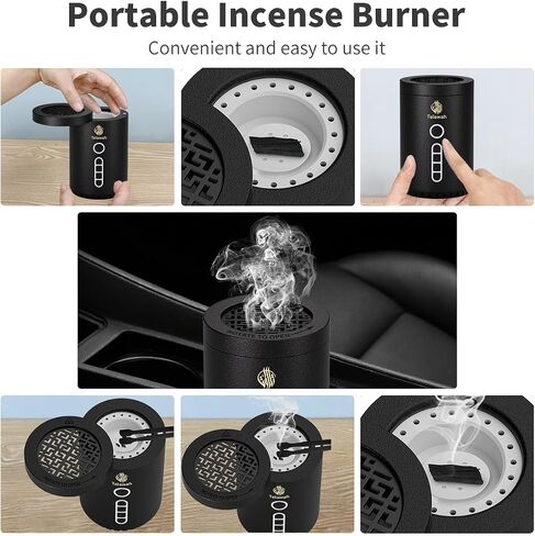 2-in-1 Electric Incense Burner with Quran Speaker, Rechargeable Portable Bakhoor Burner and Aroma Diffuser, Round, Black, 3.1x3.1x4.8 Inches in Saudi Arabia
