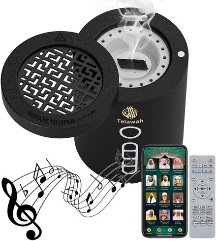 2-in-1 Electric Incense Burner with Quran Speaker, Rechargeable Portable Bakhoor Burner and Aroma Diffuser, Round, Black, 3.1x3.1x4.8 Inches in Saudi Arabia