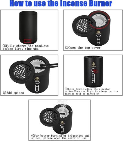 2-in-1 Electric Incense Burner with Quran Speaker, Rechargeable Portable Bakhoor Burner and Aroma Diffuser, Round, Black, 3.1x3.1x4.8 Inches in Saudi Arabia
